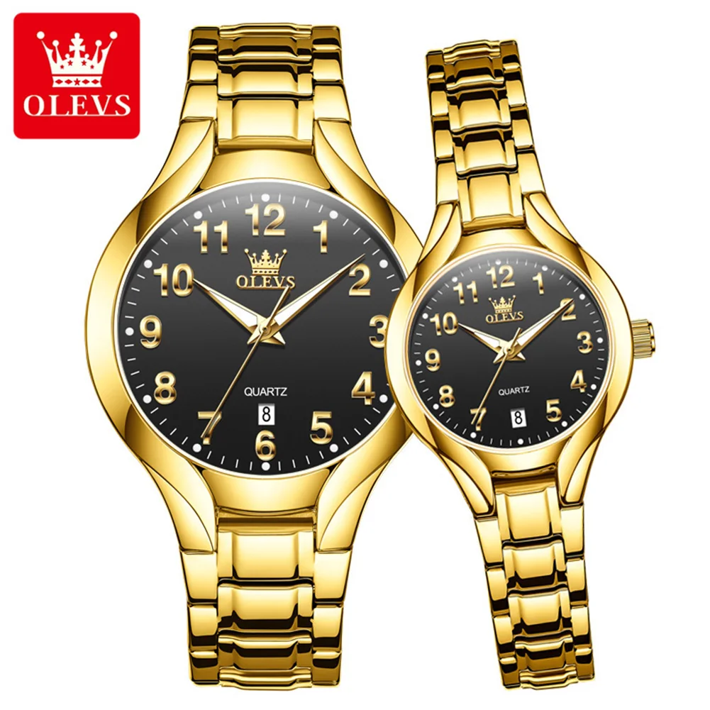 OLEVS 3650 Paar-Uhr Luxuriöse Edelstahl-Uhren für Verliebte