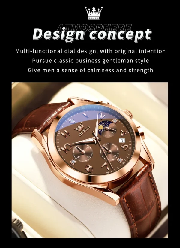 OLEVS 2890 Fashion Casual Herrenuhr mit Mondphase – Bild 5