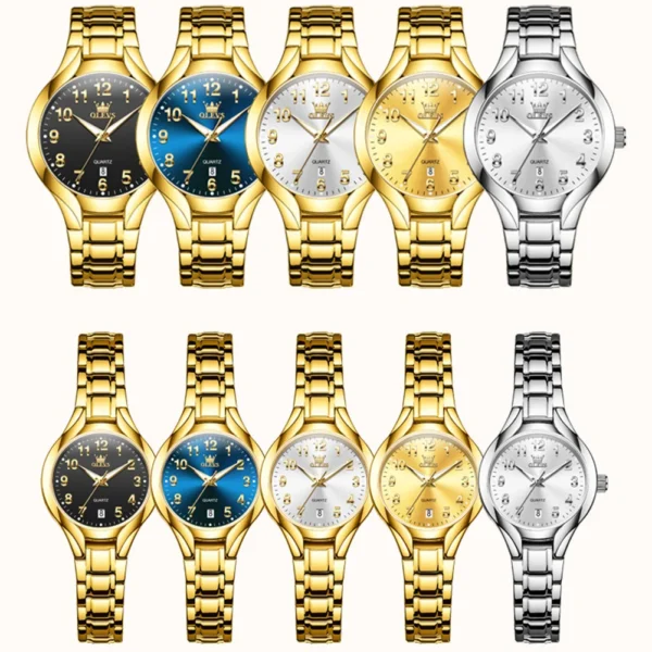 OLEVS 3650 Paar-Uhr Luxuriöse Edelstahl-Uhren für Verliebte – Bild 4