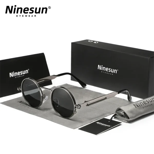 Ninesun Polarisierte Runde Steampunk Vintage Sonnenbrille UV400 – Bild 2