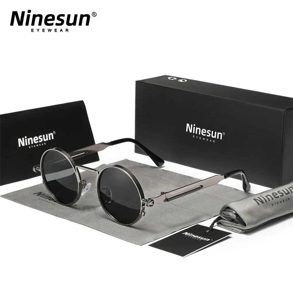 Ninesun Polarisierte Runde Steampunk Vintage Sonnenbrille UV400
