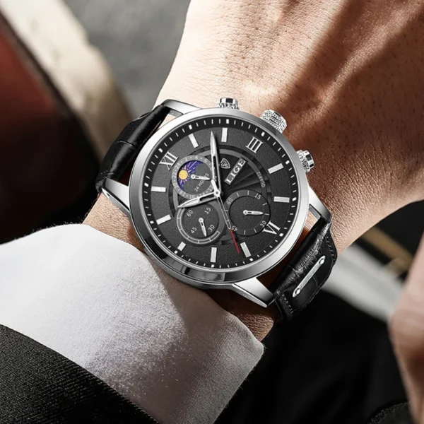 LIGE 8932 Militär-Herrenuhr: Luxuriöser Chronograph mit Mondphase – Bild 4