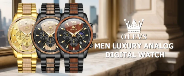 OLEVS 3645 Herrenuhr-Luxuriöse Quarz-Uhr mit Massivholz und Mondphase – Bild 10