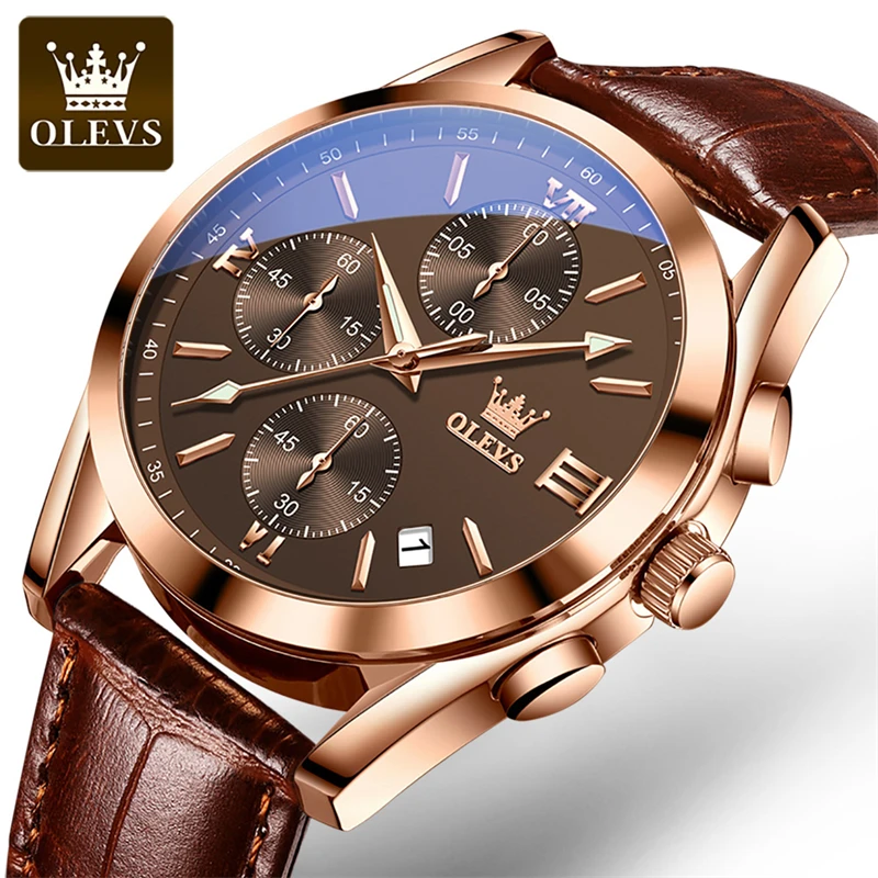 OLEVS 2872 Herrenuhr: Luxuriöser Chronograph in Rose-Gold-Braun
