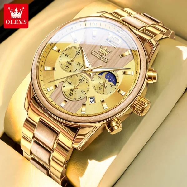 OLEVS 3645 Herrenuhr-Luxuriöse Quarz-Uhr mit Massivholz und Mondphase – Bild 9