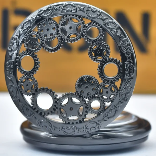 Schwarz Hohle Zahnrad-Taschenuhr: Stilvolles Gedenkgeschenk im Steampunk-Look – Bild 4