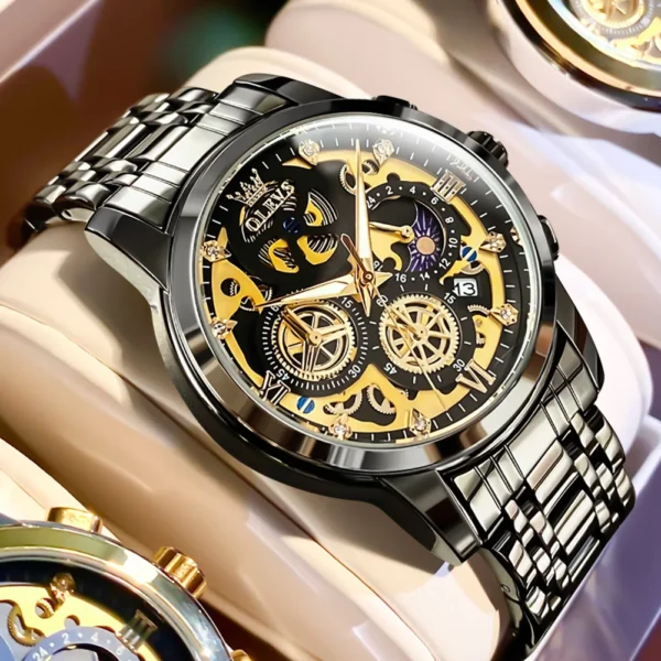 OLEVS 9947 Herrenuhr – Top Luxus Original Wasserdichte Quarz-Uhr im Gold-Skelett-Stil – Bild 26