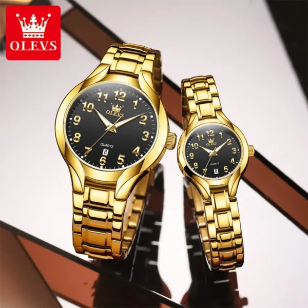 OLEVS 3650 Paar-Uhr Luxuriöse Edelstahl-Uhren für Verliebte – Bild 3