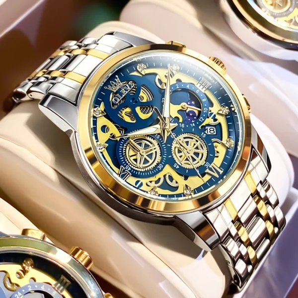 OLEVS 9947 Herrenuhr – Top Luxus Original Wasserdichte Quarz-Uhr im Gold-Skelett-Stil – Bild 24