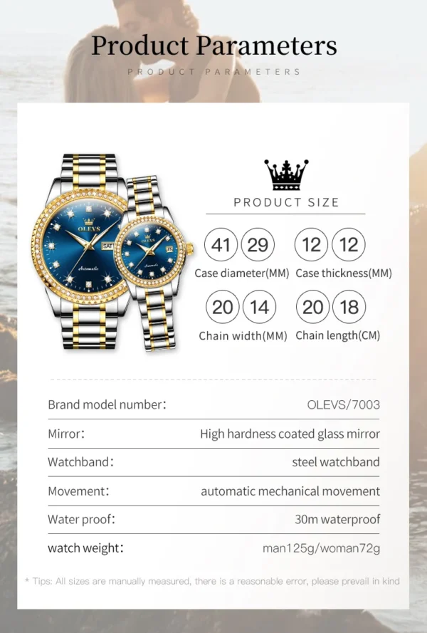 OLEVS 7003 Mechanische Paar-Uhr Luxus und Präzision für Verliebte – Bild 20