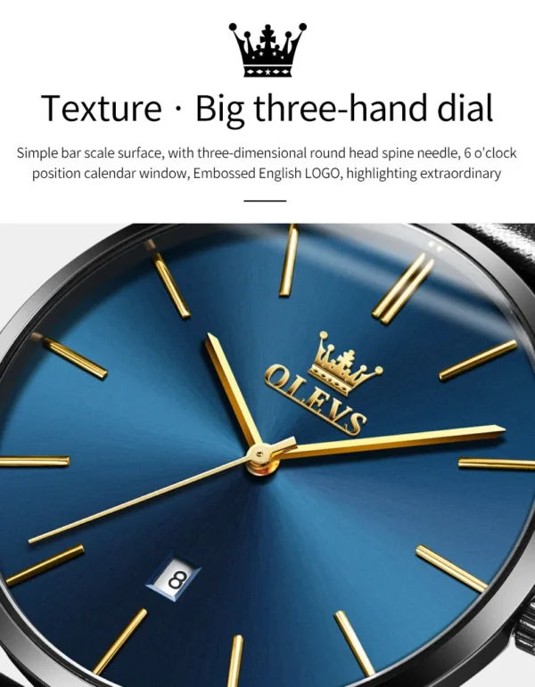 OLEVS 5869 Paar-Uhr-Ultradünne Quarz-Uhren mit Stil und Kalender – Bild 24