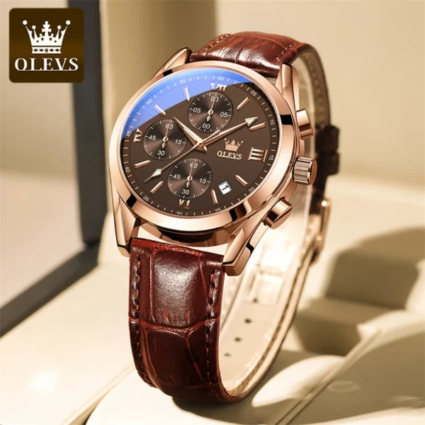 OLEVS 2872 Herrenuhr: Luxuriöser Chronograph in Rose-Gold-Braun – Bild 5