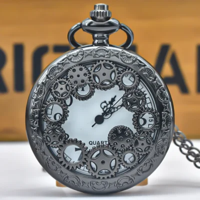 Schwarz Hohle Zahnrad-Taschenuhr: Stilvolles Gedenkgeschenk im Steampunk-Look