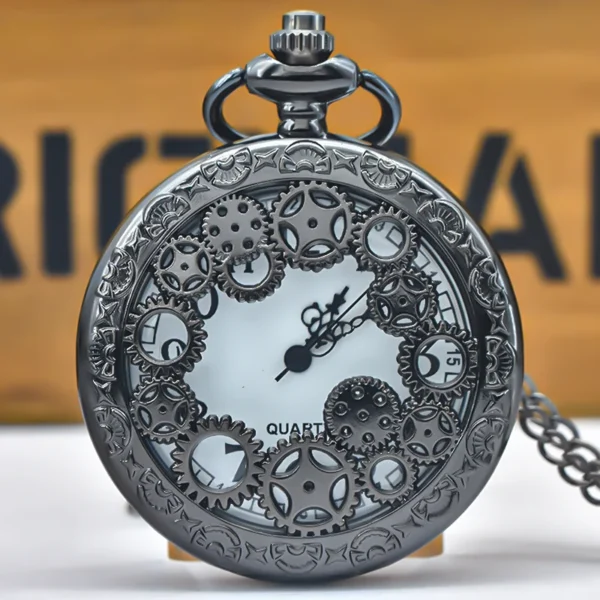 Schwarz Hohle Zahnrad-Taschenuhr: Stilvolles Gedenkgeschenk im Steampunk-Look