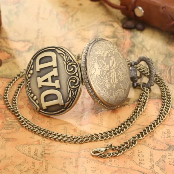 Vintage Bronze Schnitzerei DAD Taschenuhr-Das Beste Geschenk für den Vater – Bild 6