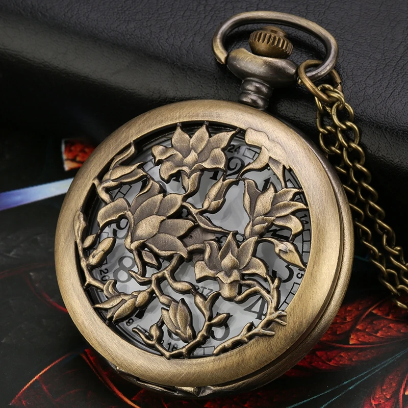 Bronze Hohl-Blumen-Taschenuhr-Zarte Eleganz im Vintage-Stil
