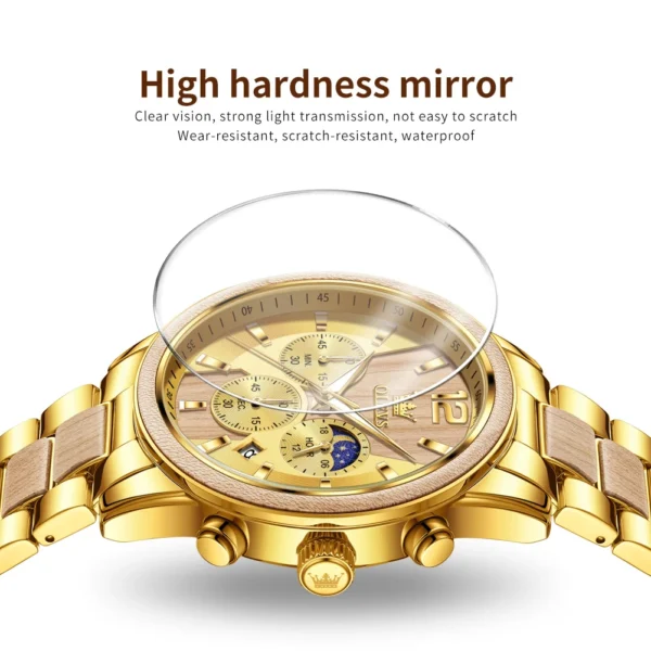 OLEVS 3645 Herrenuhr-Luxuriöse Quarz-Uhr mit Massivholz und Mondphase – Bild 6