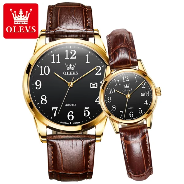 OLEVS 5566 Paar-Uhr - Elegante Quarz-Uhren für Verliebte mit Kalender – Bild 2