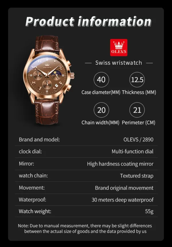 OLEVS 2890 Fashion Casual Herrenuhr mit Mondphase – Bild 8