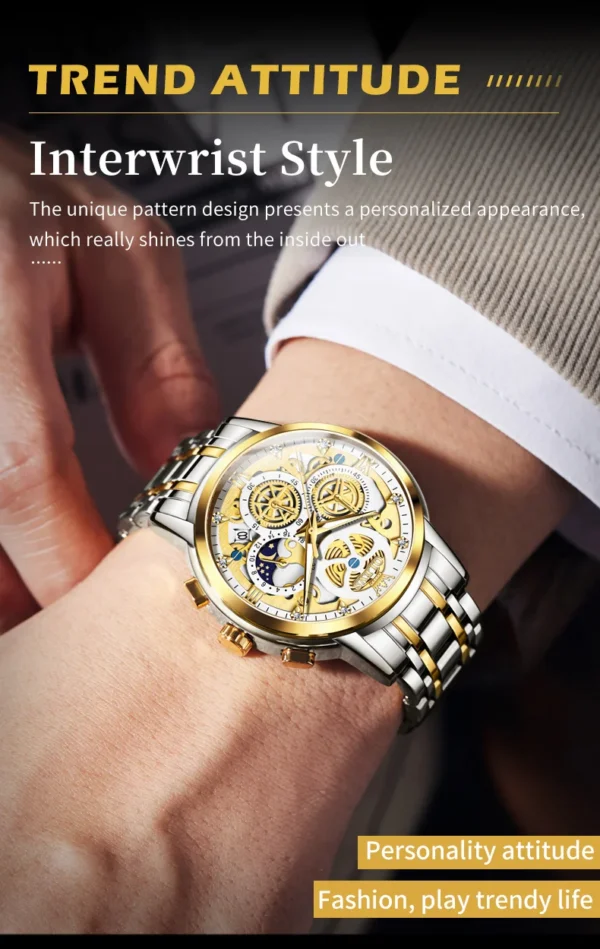 OLEVS 9947 Herrenuhr – Top Luxus Original Wasserdichte Quarz-Uhr im Gold-Skelett-Stil – Bild 15