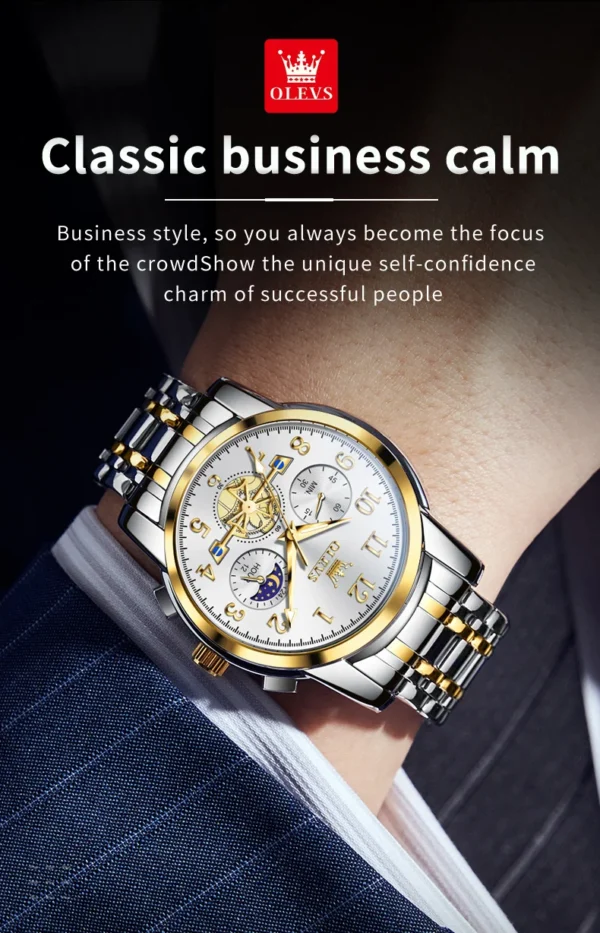 OLEVS 2900 Business Sport Herrenuhr-Eleganz mit Mondphase und Chronograph – Bild 20