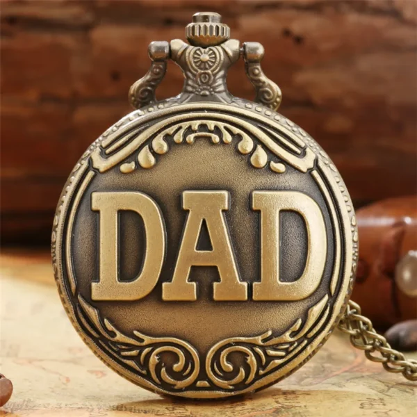 Vintage Bronze Schnitzerei DAD Taschenuhr-Das Beste Geschenk für den Vater – Bild 4