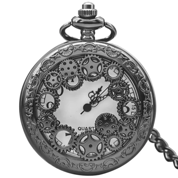 Schwarz Hohle Zahnrad-Taschenuhr: Stilvolles Gedenkgeschenk im Steampunk-Look – Bild 7