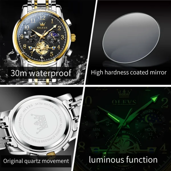 OLEVS 2900 Business Sport Herrenuhr-Eleganz mit Mondphase und Chronograph – Bild 4