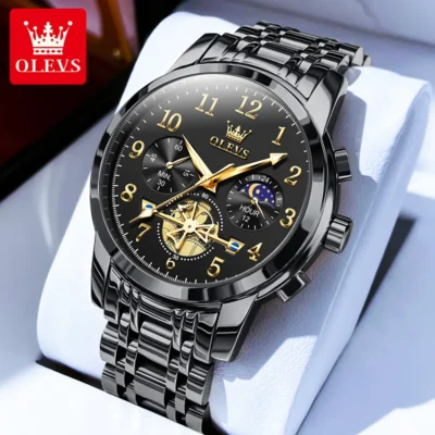 OLEVS 2900 Business Sport Herrenuhr-Eleganz mit Mondphase und Chronograph