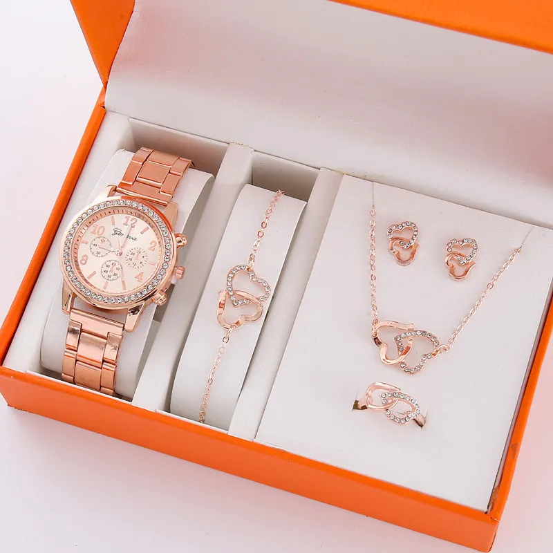Damen-Uhren-Set 5-teilig Eleganz mit Strass für Mädchen und Frauen