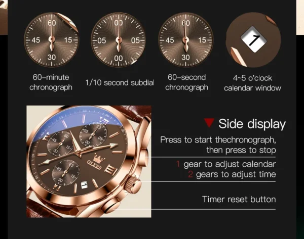 OLEVS 2872 Gold -Weiß - Herrenuhr - Luxuriöser Chronograph – Bild 5