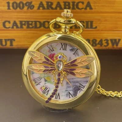 Fashion 3D Cutout Dragonfly Taschenuhr-Elegantes Schmuckstück für Damen