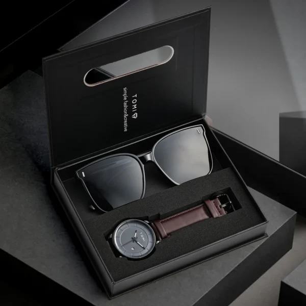 TOMI 2er-Set Herrenuhr & Brille – Casual Fashion Geschenkbox mit großem Zifferblatt – Bild 6