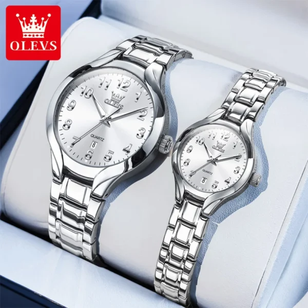OLEVS 3650 Paar-Uhr Luxuriöse Edelstahl-Uhren für Verliebte – Bild 7