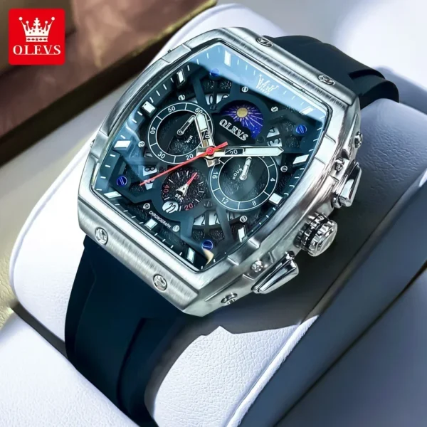 OLEVS 2942 Herrenuhr–Top Luxus Tonneau Quarz-Uhr mit Mondphase-Chronograph – Bild 9