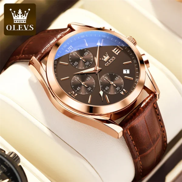 OLEVS 2872 Herrenuhr: Luxuriöser Chronograph in Rose-Gold-Braun – Bild 4