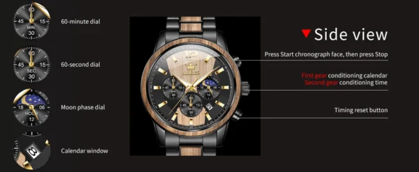 OLEVS 3645 Herrenuhr-Luxuriöse Quarz-Uhr mit Massivholz und Mondphase – Bild 12