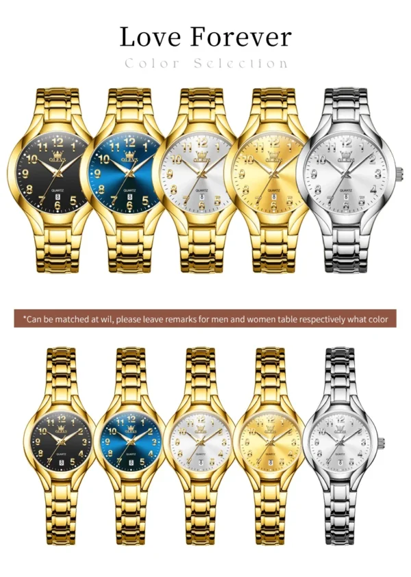 OLEVS 3650 Paar-Uhr Luxuriöse Edelstahl-Uhren für Verliebte – Bild 20