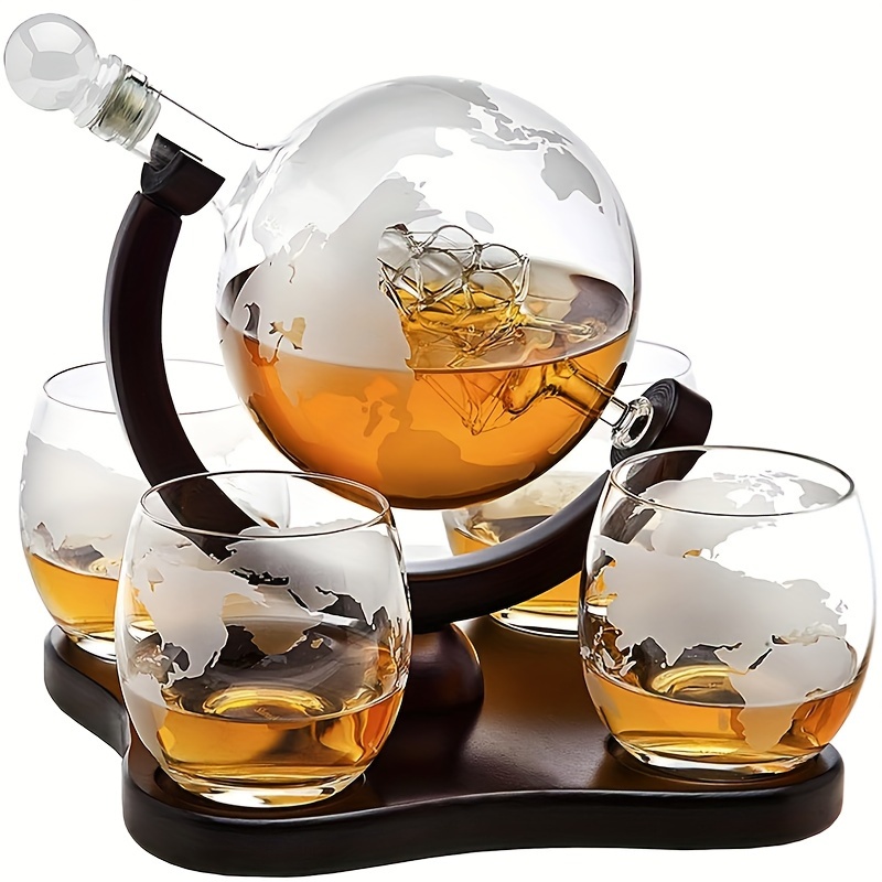 Globe Whiskey Dekanter-Set mit 4 Gläsern - Das Ultimative Geschenk für Spirituosen-Liebhaber