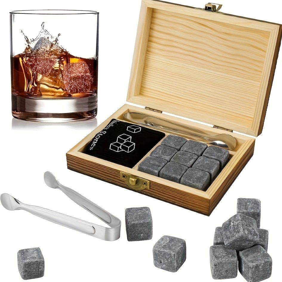 Whisky Steine Set mit Holzbox-Kühler Genuss ohne Verwässerung