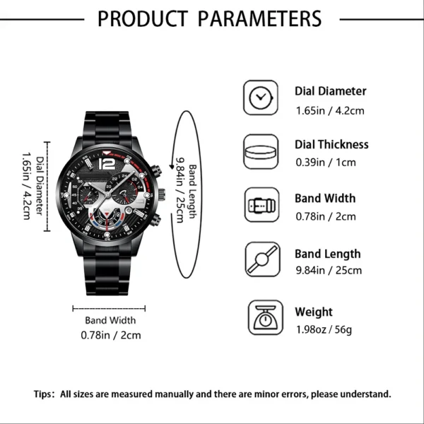 Quarz-Armbanduhr für Herren – Legierungsgehäuse und Armband – Bild 4