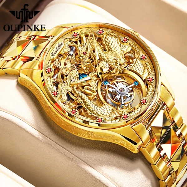 OUPINKE Herren-Automatikuhr 3176 – Tourbillon und Drachen-Design