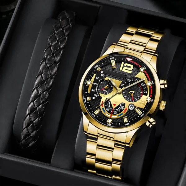 Quarz-Armbanduhr für Herren – Legierungsgehäuse und Armband – Bild 2
