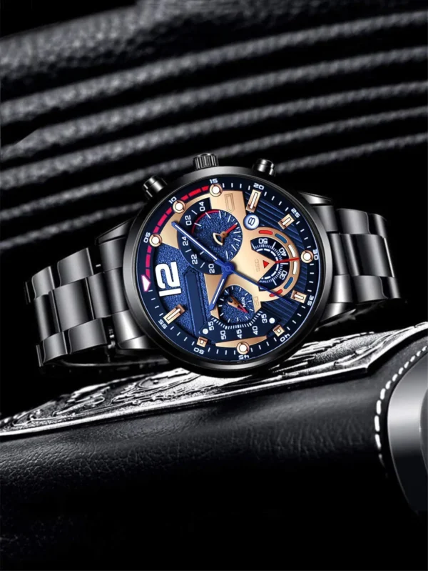 Quarz-Armbanduhr für Herren – Legierungsgehäuse und Armband – Bild 7