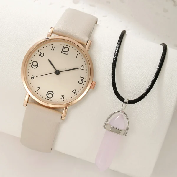 HIKUN Damen Uhren-Set 'Rose Quartz' | 2-teilig mit Halskette