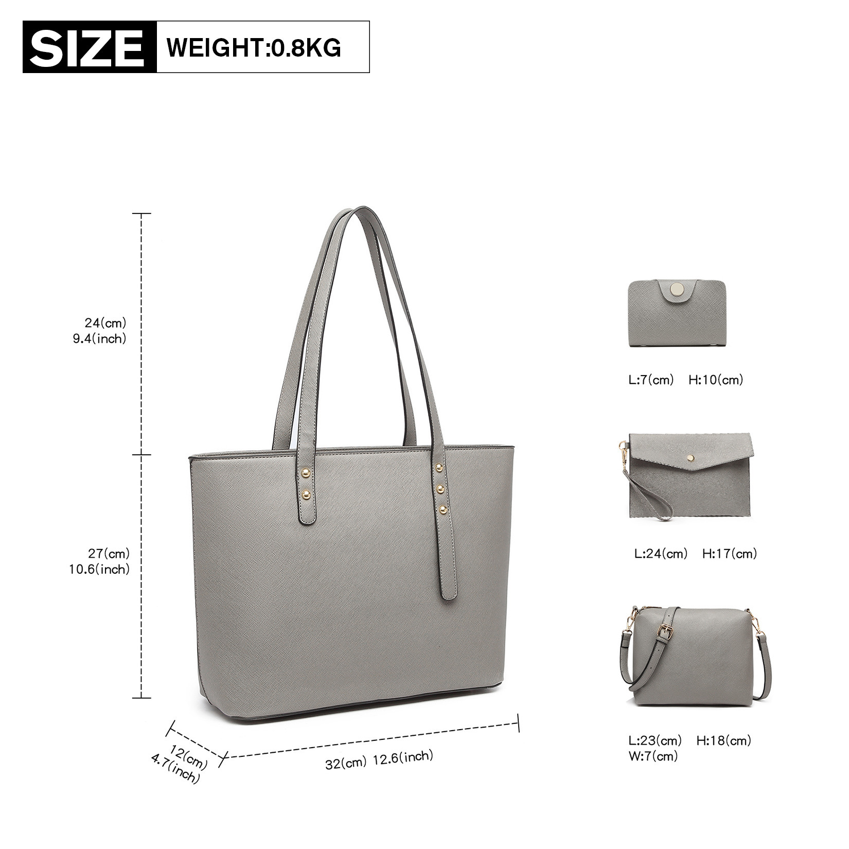 Elegantes 3-teiliges Handtaschen-Set – Shopper - Umhängetasche und Clutch – Bild 14