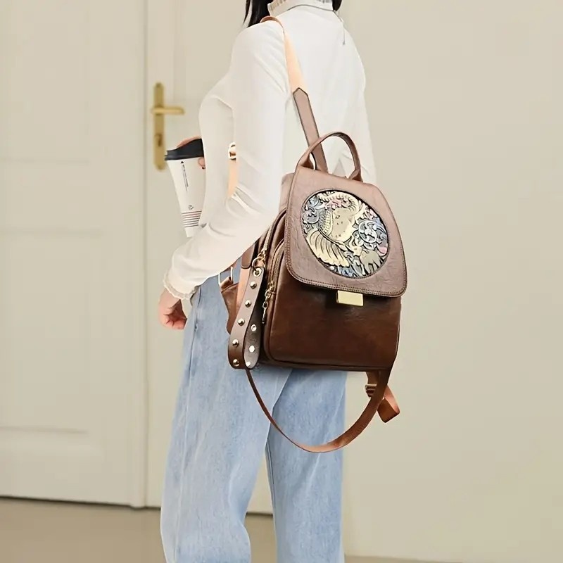 Boho-Rucksack für Damen mit kunstvoller Prägung – Vintage Ethno-Stil – Bild 10