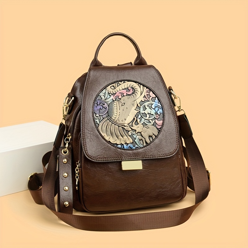 Boho-Rucksack für Damen mit kunstvoller Prägung – Vintage Ethno-Stil – Bild 4