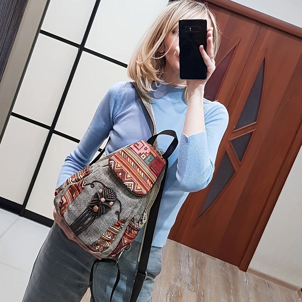 Boho-Rucksack für Damen aus Canvas – Vintage-Design mit Ethno-Muster – Bild 6