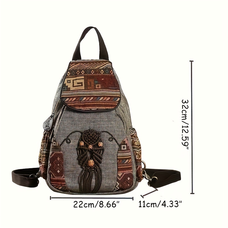 Boho-Rucksack für Damen aus Canvas – Vintage-Design mit Ethno-Muster – Bild 3